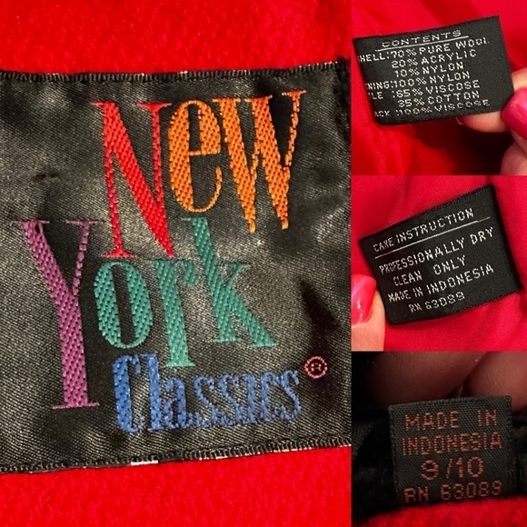 Vintage Red Wool Coat with Black Velvet Trim - Picture 2 of 8